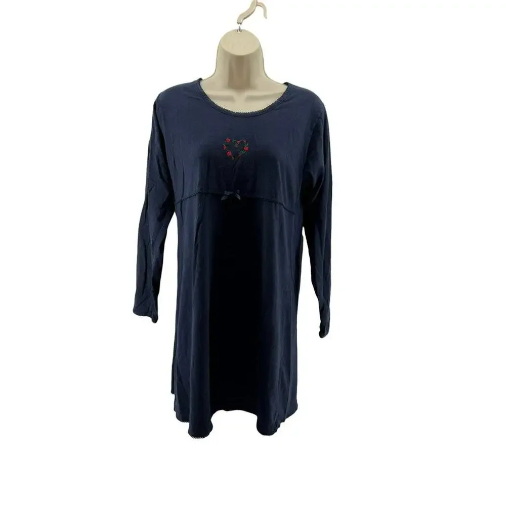 Vintage Victoria's Secret Country Sleep Shirt Navy Embroidered Womens Small